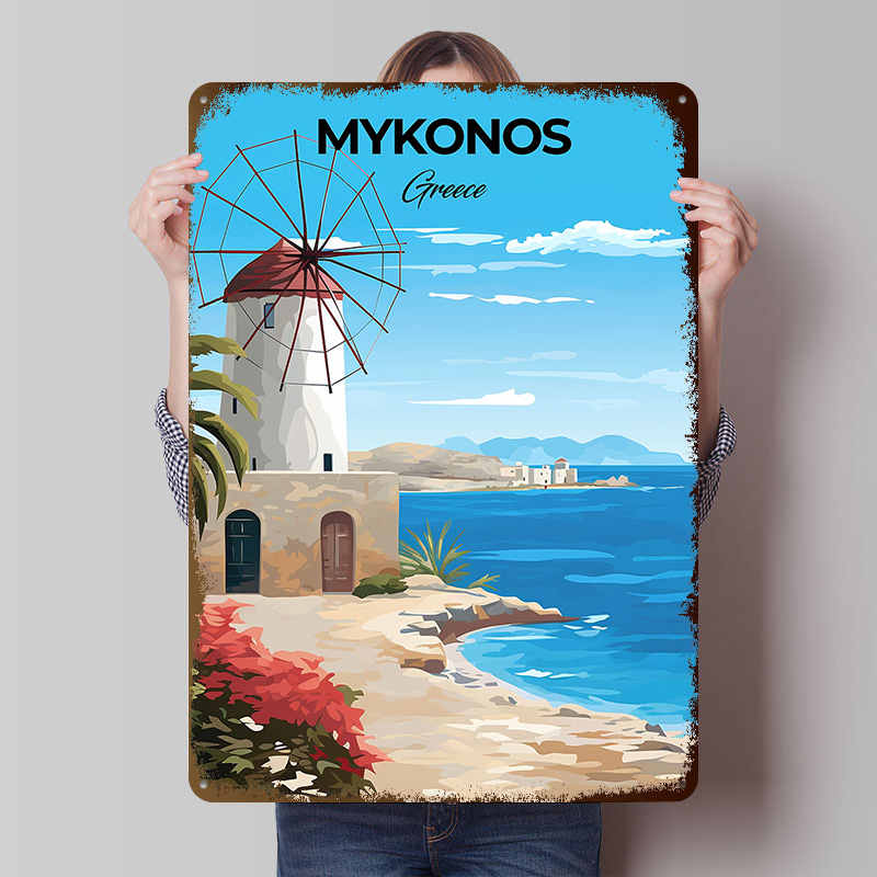 Travel Accessories Greece - Mykonos Greece Travel Poster Customized Vintage