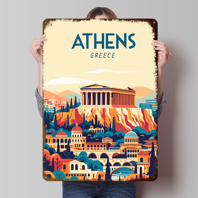 Travel Accessories Greece - Greece Travel Poster Customized Vintage Metal