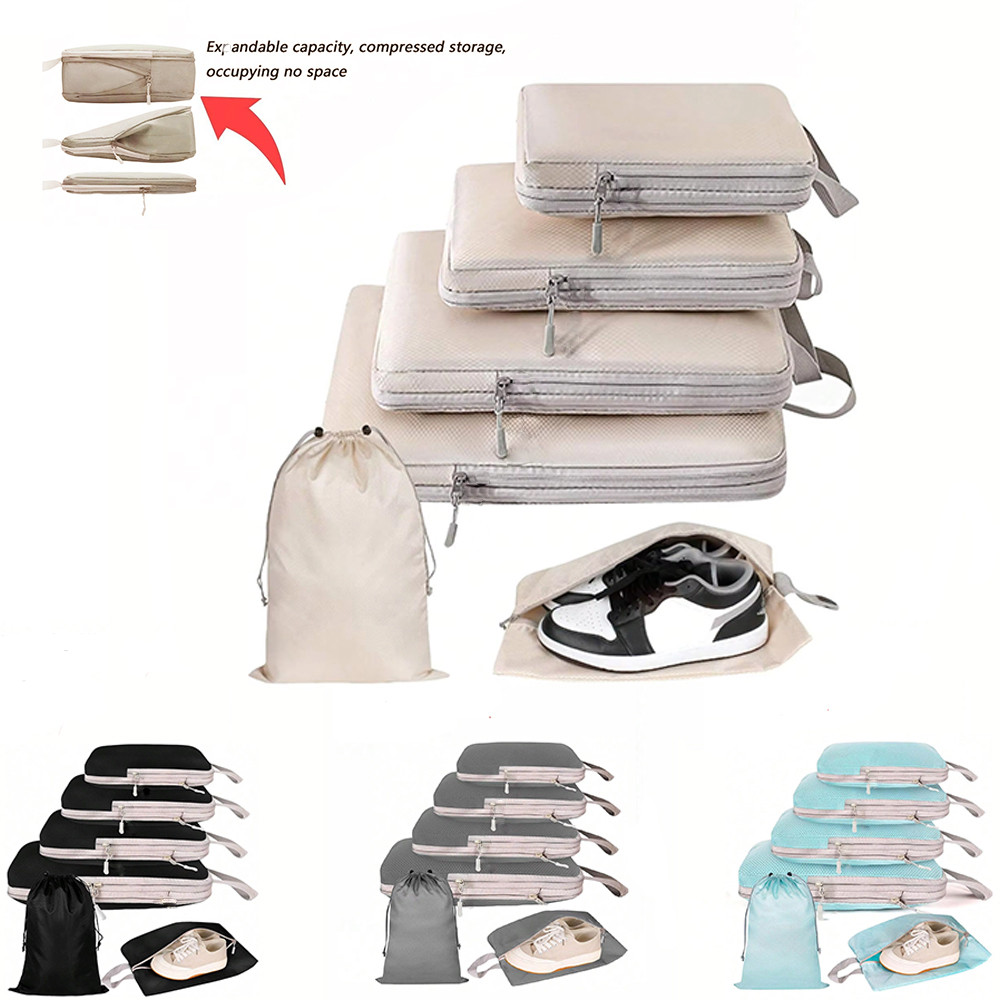 Travel Accessories Organiser - 6 Set Compression Packing Cubes for