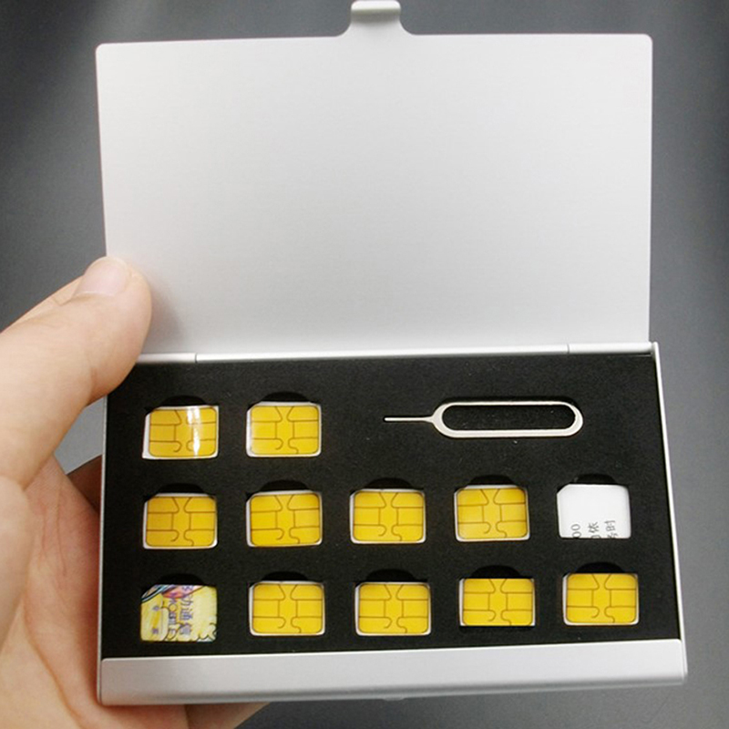 Sim Card Holder Case - 1PC 12-Slots-NANO+1-Slot-Card-Pin Aluminum Portable SIM Micro