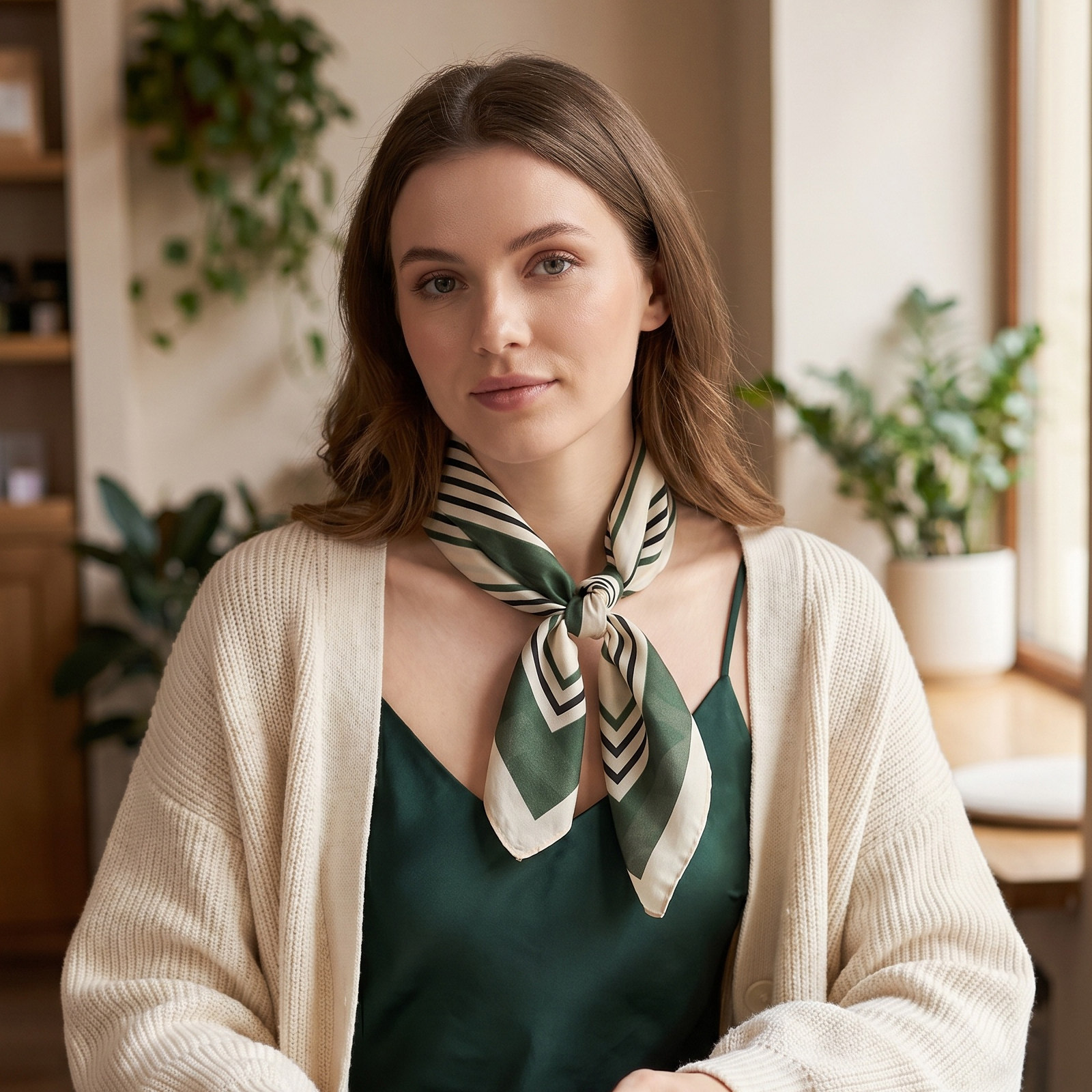 Travel Accessories Present - Women Green Silk Neck Satin Bandana