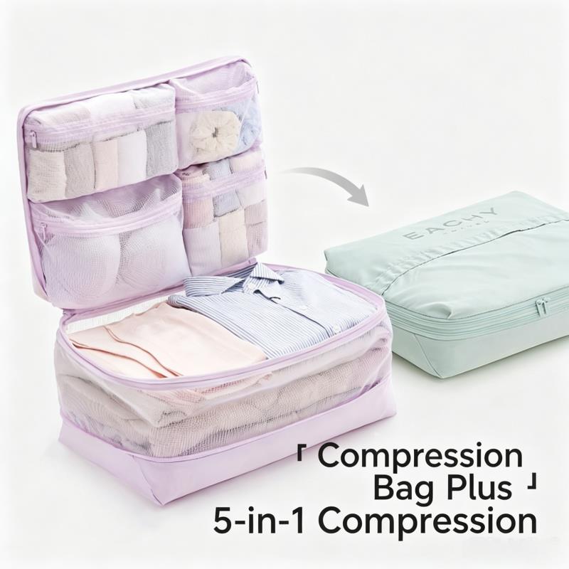 Travel Accessories Organiser - Compression Packing Cubes 5-in-1 Travel Luggage