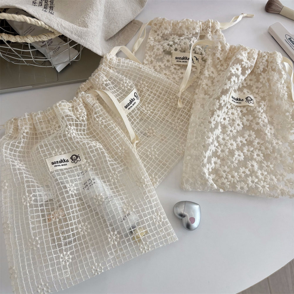 Lace Embroidered Daisy Mesh Dr - Travel Accessories Pouch review and price