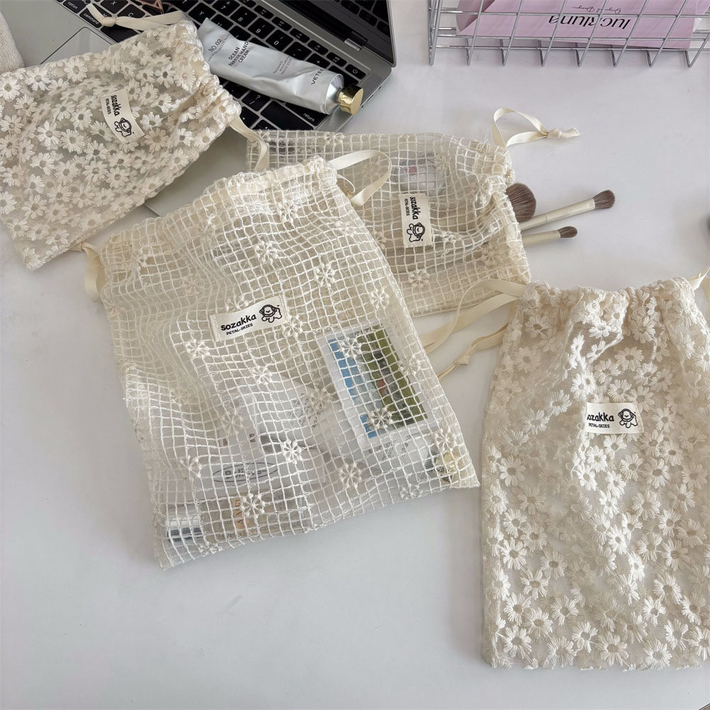 Lace Embroidered Daisy Mesh Dr - Travel Accessories Pouch review and price